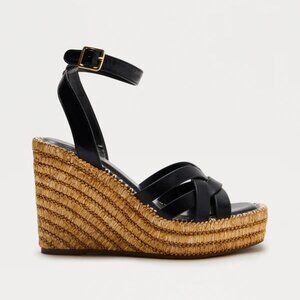 Fashion Nova Lottie Raffia Ankle Strap Platform Wedges Black | Size 7 New No Box